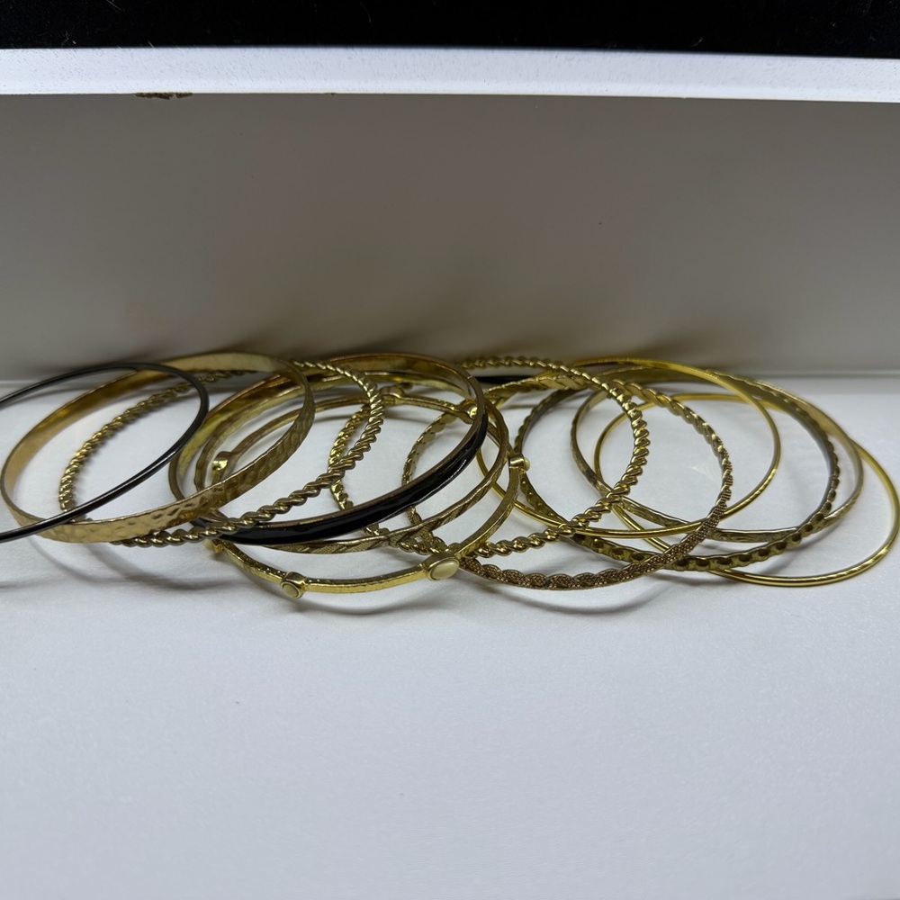 Gold-Tone Women's Bangle Bracelet Set - Pack of Mixed Textures (12)